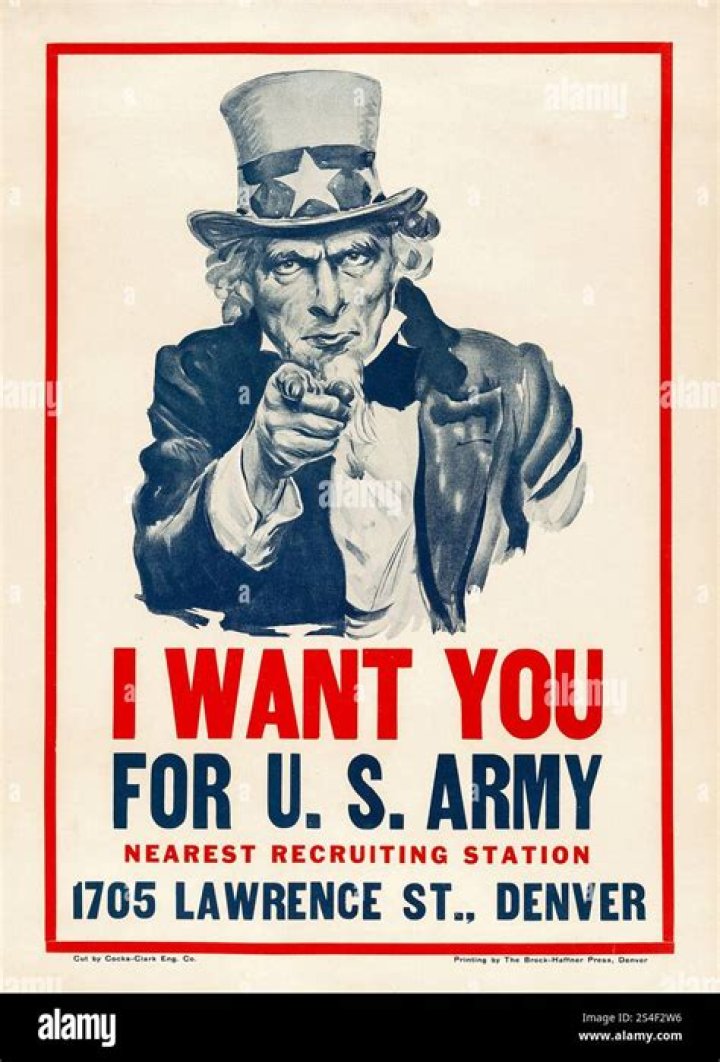 American relative in vintage I Want You recruitment posters: 2 wds.