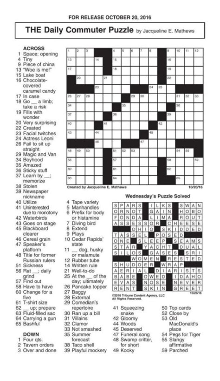 Dale Daily Commuter Crossword Puzzle Answers