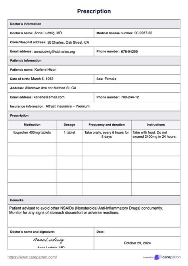 Doctor's drug prescription