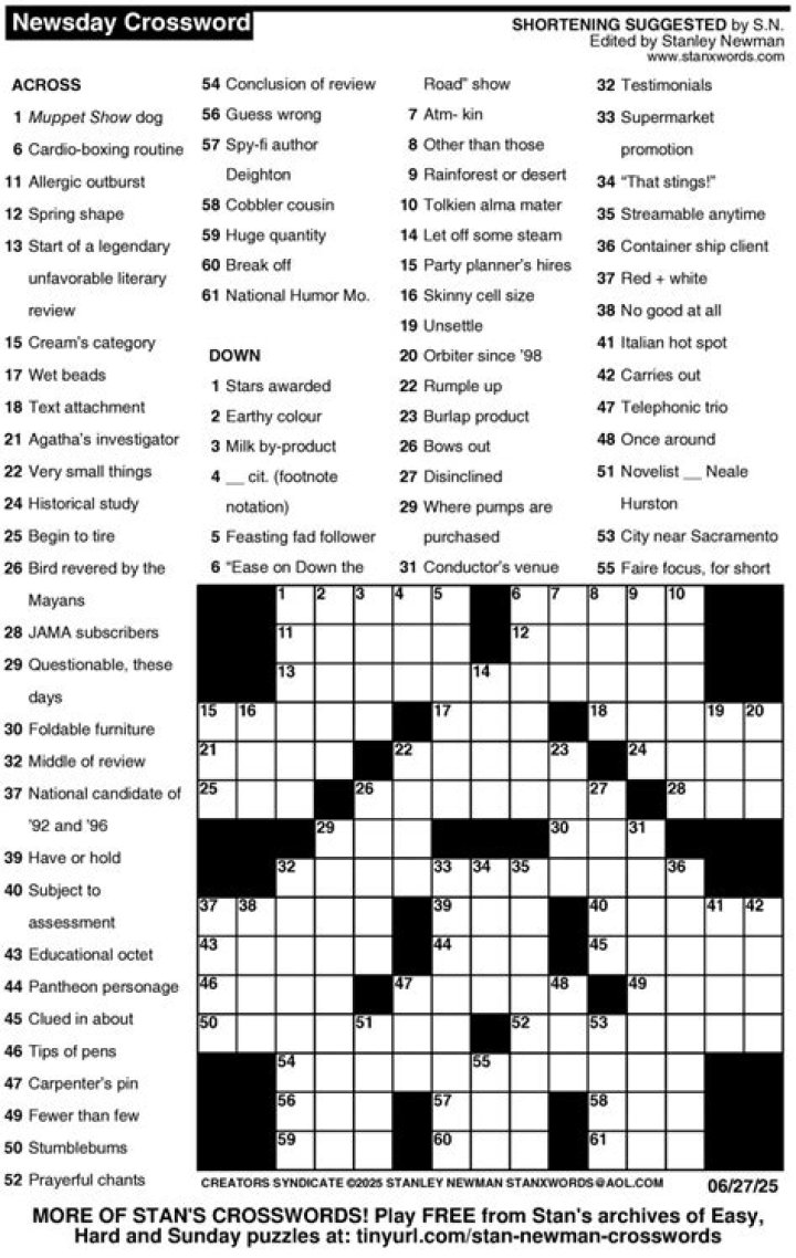 Newsday Hot stars Crossword Puzzle Clue Answers