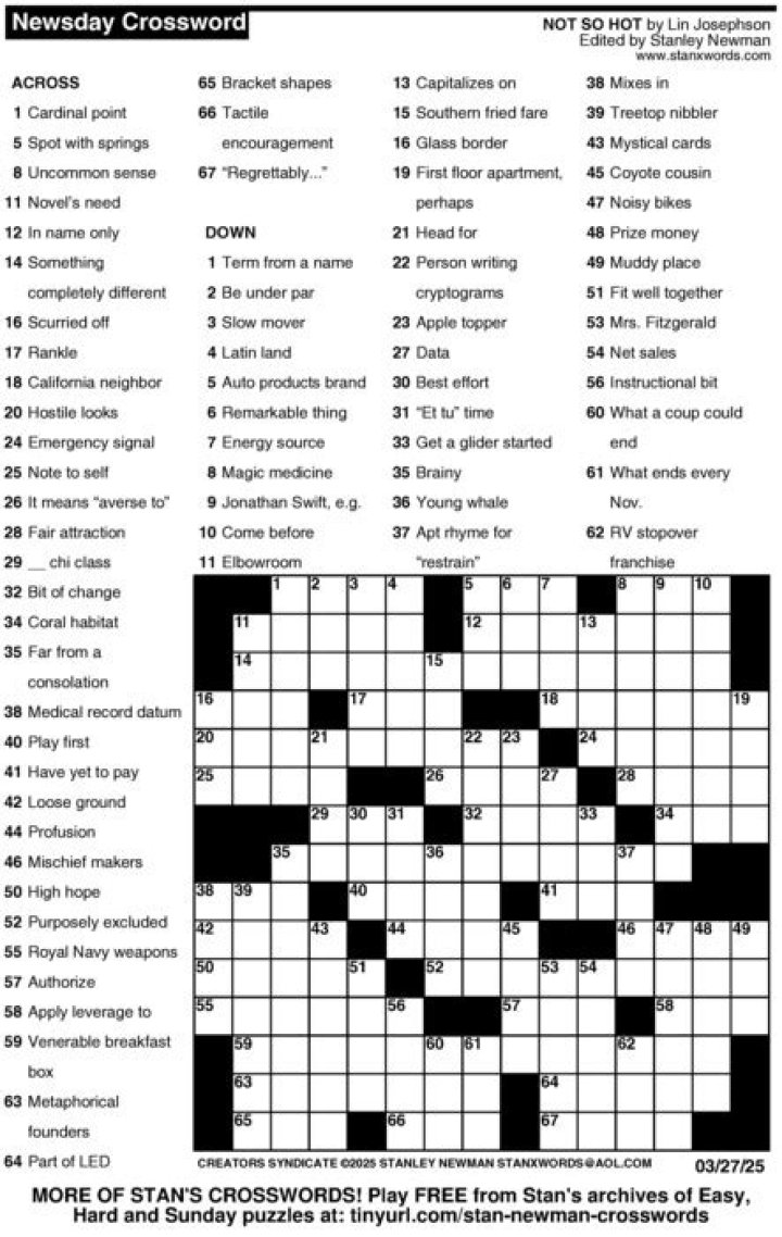 Newsday Soft mineral Crossword Puzzle Clue Answers