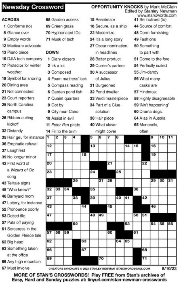 ”The Little Mermaid” hero Newsday Crossword Clue